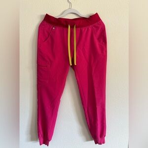 Figs Vibrant Pink Joggers with Neon Yellow Drawstring